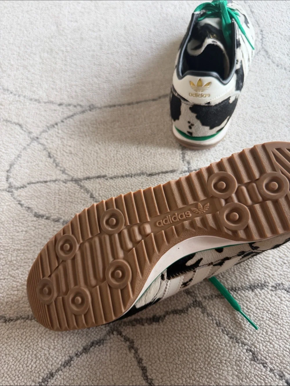 adidas Black & White Cow Print Sneakers with Green Laces - Picture 4 of 4